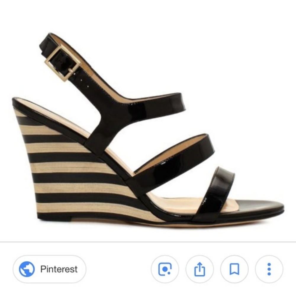 Kate Spade Black White Wood Striped Wedge Sandal